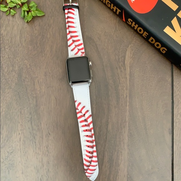 Genuine Leather Baseball Pattern Apple Watch Band - Picture 1 of 4